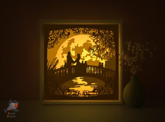 3D SVG Romantic Love Pair Light Box Template