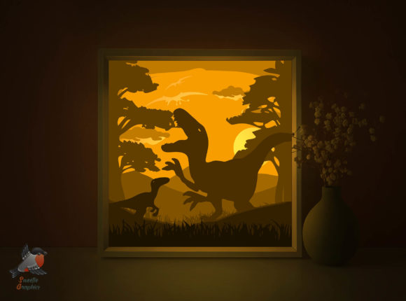 Dinosaur T-rex Light Box Template: 3D SVG for Shadow Boxes
