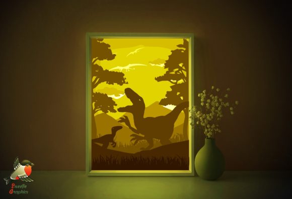 Dinosaur T-rex Light Box Template SVG for 3D Shadow Boxes