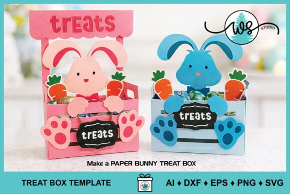 Easter Bunny Candy Treat Box Template 3D SVG