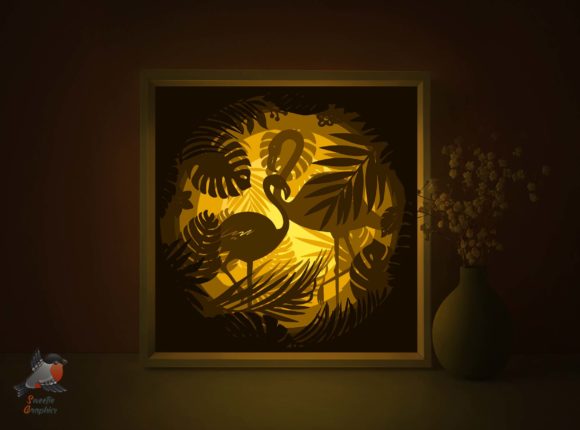 Flamingo Tropical 3D SVG Shadow Box Template