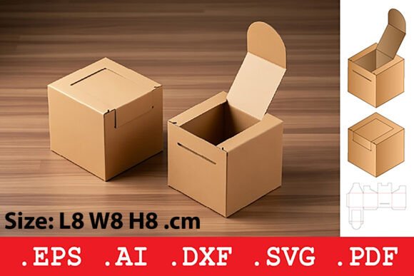 Folding Tab Square Retail Box 3D SVG