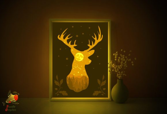 Forest Deer 3D Light Box Stars Template