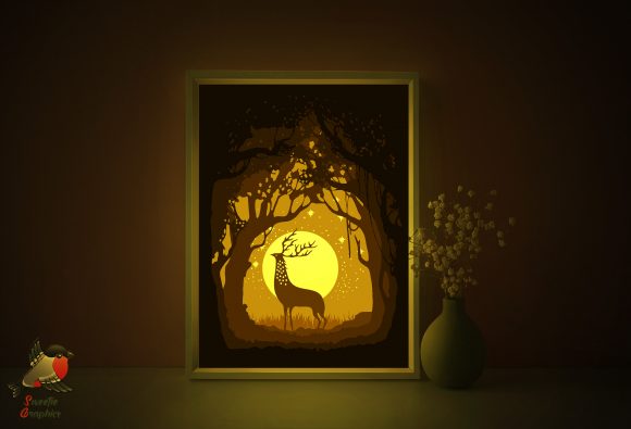 Forest Tree Deer Lightbox: 3D SVG for Shadow Boxes
