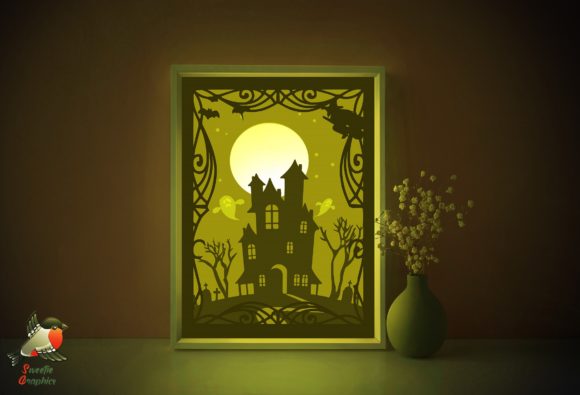 Halloween Haunted House Light Box: 3D SVG for Shadow Boxes