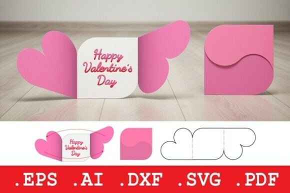 Heart Shape Fold Greeting Card 3D SVG