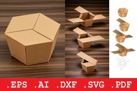 Hexagonal Folding Takeaway Box 3D SVG Objects