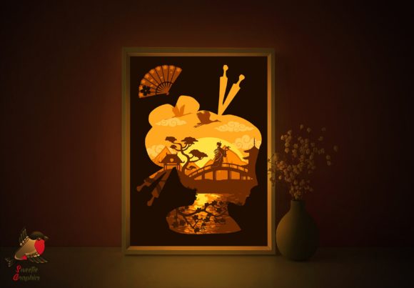 Japanese Sakura Landscape Light Box: 3D SVG for Shadow Boxes