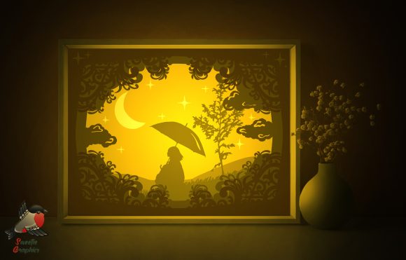 Night Sky Anime Girl Light Box Template: 3D SVG for Shadow Boxes