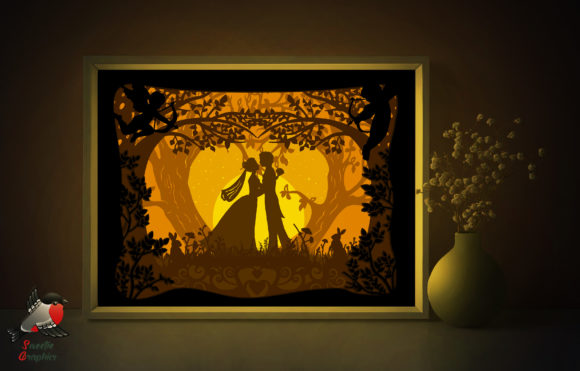 Romantic Wedding Light Box Template: 3D SVG for Shadow Boxes