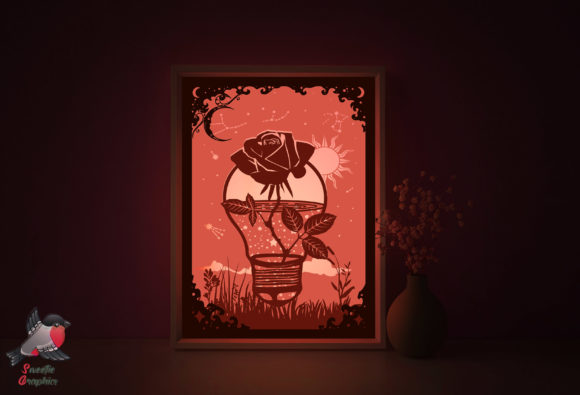 Rose Galaxy Flower Lightbox Template: 3D SVG for Shadow Boxes