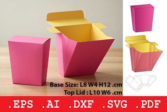 Tapered Popcorn Style Folding Gift Box 3D SVG